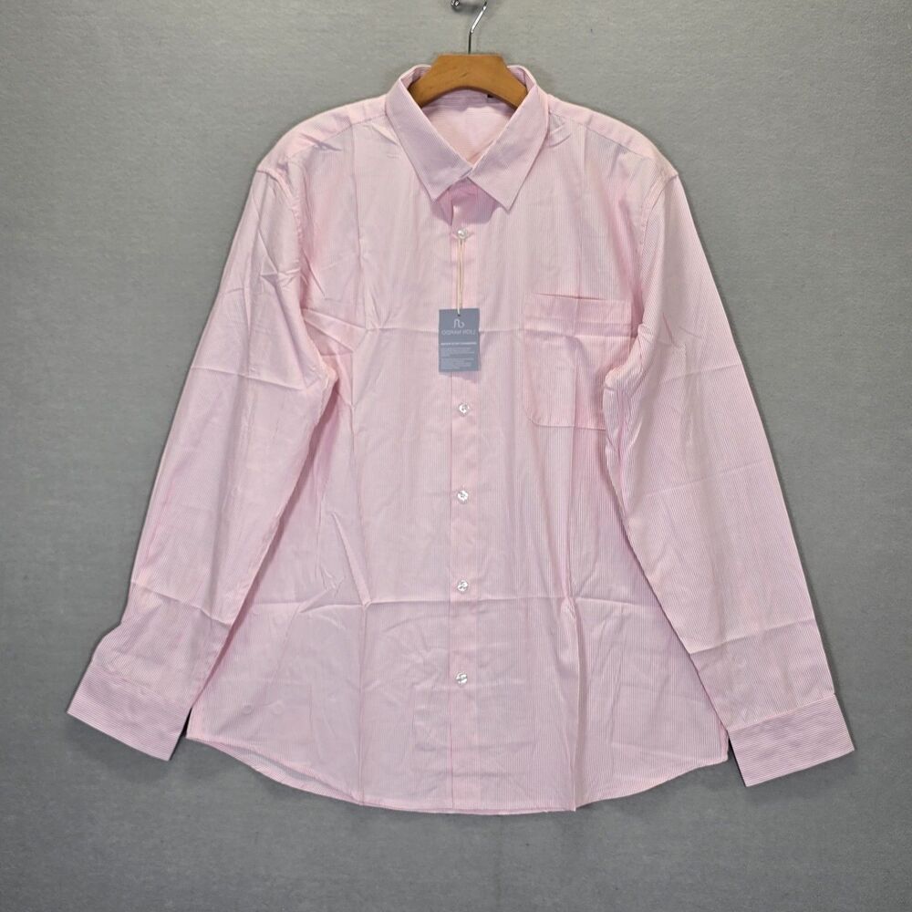 Lion Nardo Mens Pink Long Sleeve Button-Up Dress Shirt Wrinkle Free Large